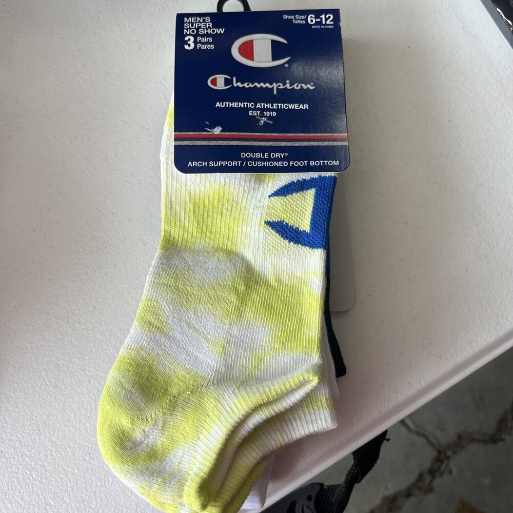 NEW - 3 Pairs - Champion, Super No Show Socks, Size 6-12, Assorted Colors